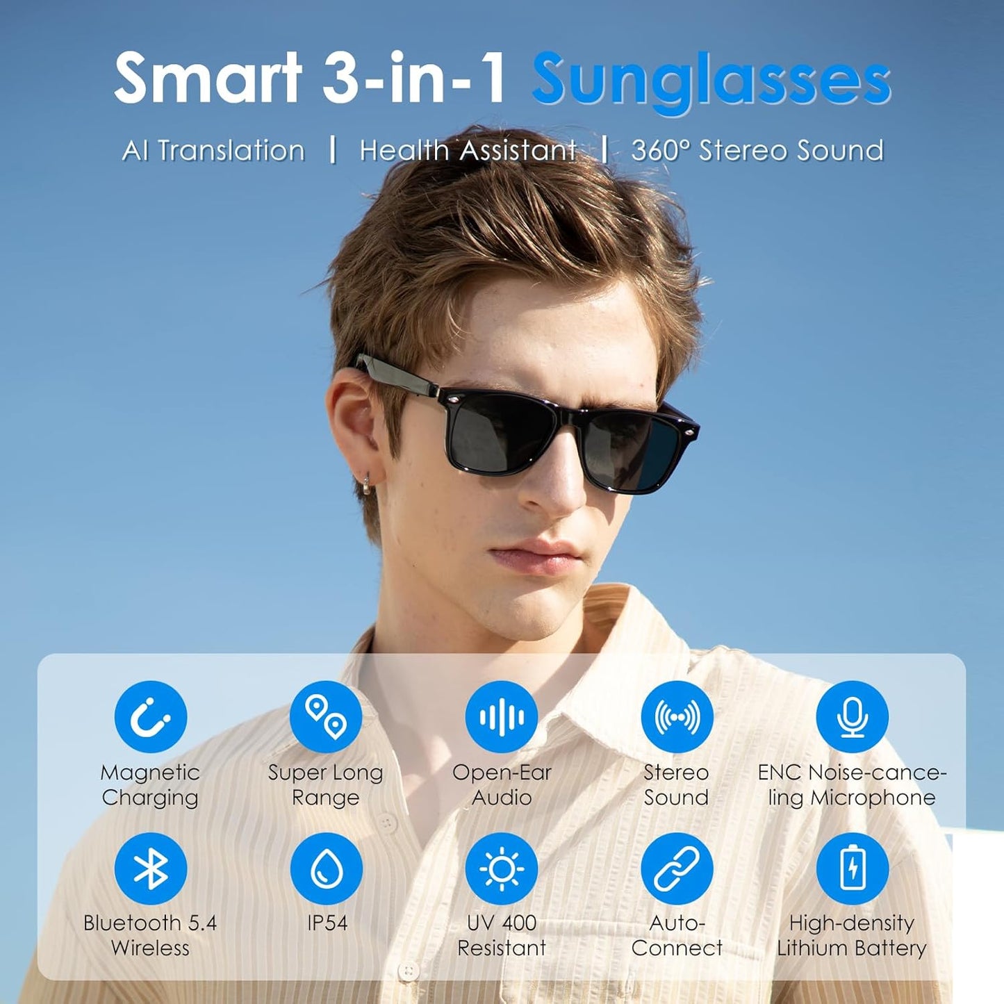 Lentes de sol Bluetooth para hombres