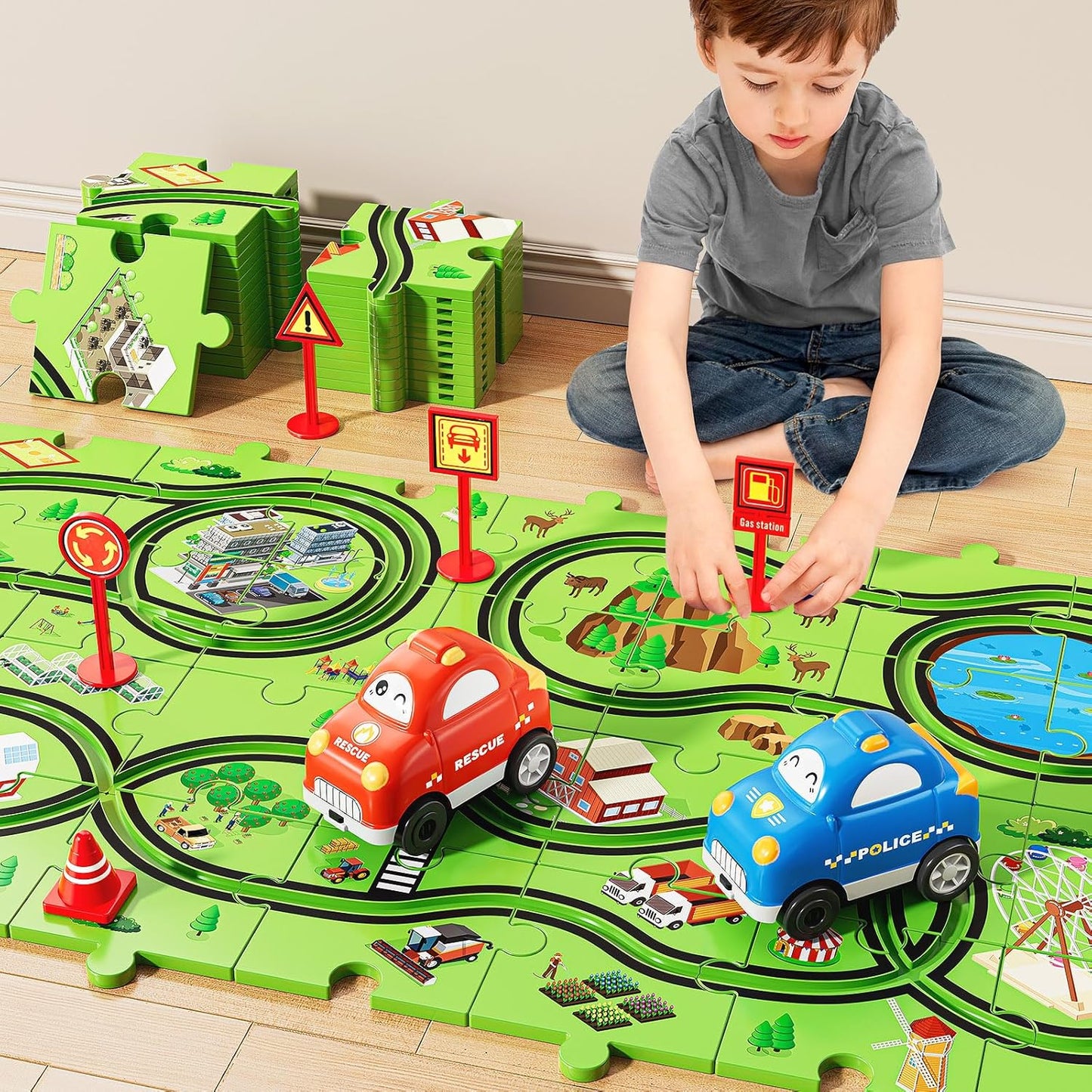 Juego de 48 piezas de coches de pista de rompecabezas