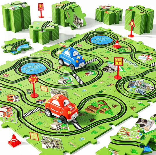 Juego de 48 piezas de coches de pista de rompecabezas